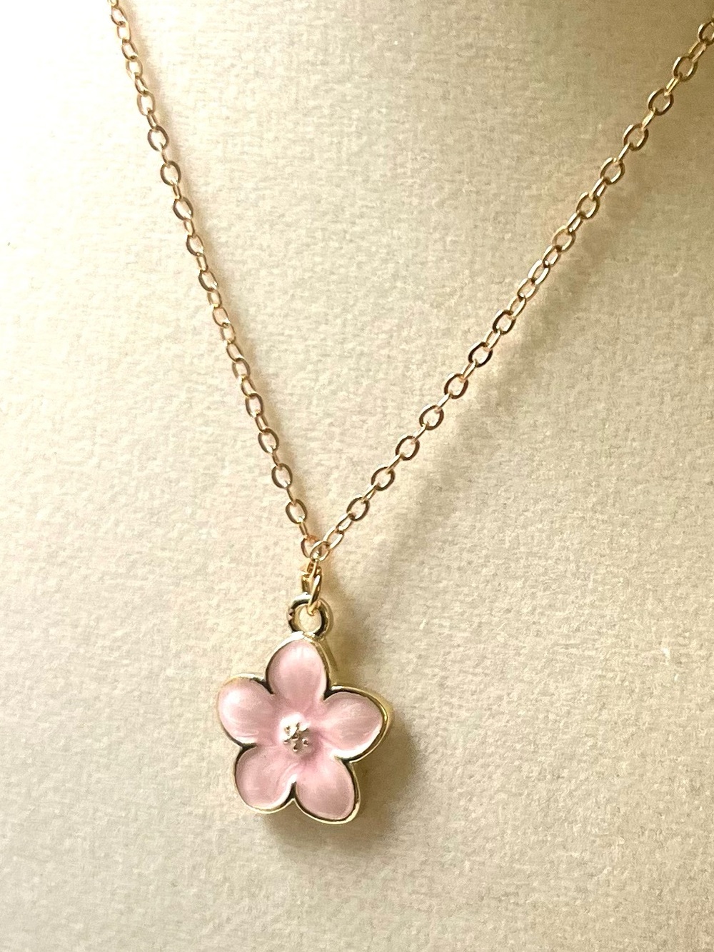 Pink Enamel Flower Pendant Necklace